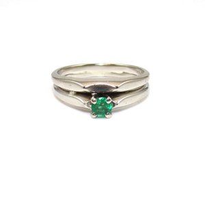 18K White Gold Natural Emerald Wedding Engagement Ring Band Set 4.25